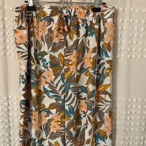 Floral Print Elastic-Waist Split leg flowy pants